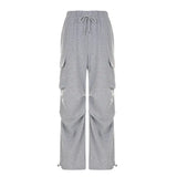 Solid Color Pocket Pleated Sweatpants-Outfit