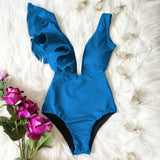 New Print Swimwear Deep V-Neck Ruffle Swimsuit Push Up One Piece Swimsuit Beach Wear Backless