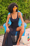 Sexy U Neck Backless Straps Holidays Bodysuit and Long Mesh Beach Cover Up 2 Piece