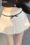 Kawaii Pleated Skirt Shorts Women Coquette Aesthetic Bow Patchwork High Waist Sexy A-line Mini Skirt Preppy Style