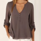Women V-Neck Summer Casual Long Sleeve Silm Shirt Blouse Camisa Femme Tops Party New 8