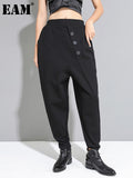 High Elastic Waist Black Button Stitch Harem Trousers New Loose Fit Pants Women Fashion Tide Spring Autumn 2023