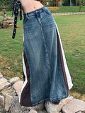 Fashion Women's Denim Skirt Spliced Design High Waist Button Side Split Contrast Color Skirts Spring 2023 Trend New