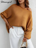 Oversized Sweaters For Women 2022 Autumn Loose O Neck Knit Sweater With Split Pull Knitted Pullover Women Oversize