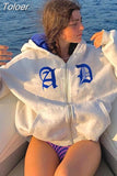 Zip Up Hoodies Women Grunge Goth Letter Print Oversized Jackets Autumn Winter Harajuku Hip Hop Streetwear Hooded