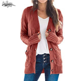 Cardigan Knitted Long Sweater Clothing Women's Long Sleeve Cable Jumper Knit Sweater Jacket Winter Tops Pull Femme