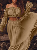 Ruffled Beach Short Tops and Pleated Maxi Skirt Sets Holiday Elegant Lady 2022 Fashion Casual Sets Two-piece Dress