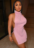 Toloer Toloer Winter Sexy High Neck Backless Mini Dress 102-1-Outfit