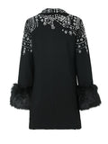 Women Rhinestones Fur Collar Cotton-padded Blazer New Lapel Long Sleeve Jacket Fashion Tide Autumn Winter 2023