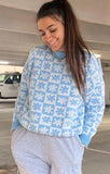 Blue Print Long Sleeve Round Neck