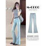 Pendant Horn Pants 2025 New Spring And Autumn High-End Blue High-Waisted Micro-Horn Jeans