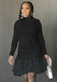 Knit Fishtail Mesh Patch Crew Neck Casual