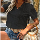 Lace Shirts Women Summer Puff Sleeve Tops Vintage Elegant Pullover White Blouse Women Fashion V-neck Solid Shirt