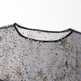 Elegant Dress For Women O Neck Flare Sleeve Sequins Patchwork Mesh Hit Color High Street Dresses Female 2023