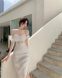 Party Sannian Women Dress 2022 Summer New Drawstring A Shoulder Bubble Sleeve Temperament Chiffon Dress Women