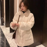 2022 New Korean Winter Coat High Waist Short Women Kawaii Loose Ins Lolita Cropped Parkas Bomber Basic Jacket