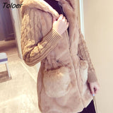 Women Hooded Winter Warm Jacket Loose Knitted Plush Jacket Winter Thick Outerwear Coat Ladies Casual Coats