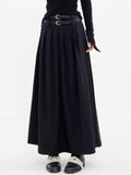 High Waist Black Gray Belted Brief Pleated Long Elegant Half-body Skirt Women Fashion Tide New Spring Autumn 2023