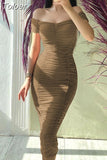 Women Sexy Bodycon Draped Solid Color Long Dress Elegant Backless One Off Shoulder Casual Party Club Corset