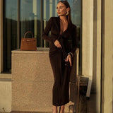 Pleated Tassel Long Sleeve Maxi Dress-Outfit