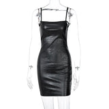 Toloer Women's Dress Crocodile Texture Slip Leather Dress Sexy Backpack Hip Skirt Goes With Everything-Outfit