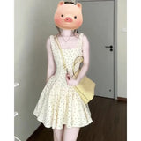 Gentle Temperament Red Knitted Shirt Coat Wave Dot Square Tie Dress Women's Spring And Summer New