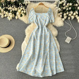 Collar Polka Dot Dress Women Short Puff Sleeves 2022 New Summer Beach Sundress French Sweet Chiffon Long