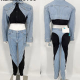 Fashion Women's Jeans New High Waist Slim Contract Color Patchwork Denim Pencil Pants Female Streetwear Autumn 2023