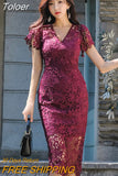 Women Evening Dress Casual Sexy Lace Sheer Floral Hollow V-Neck Short Sleeve Skinny Slim Party Club Vestido Mujer