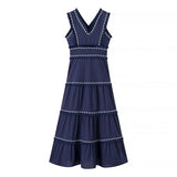 Summer New Women's Retro V-Neck Sleeveless Lace Splicing Tuxedo Long