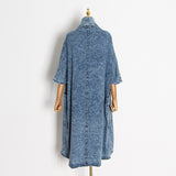 Blue Denim Trench For Women Lapel Batwing Three Quarter Sleeve Loose Big Size Windbreakers Female 2023 Autumn