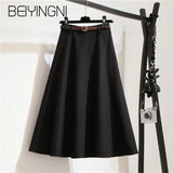 Summer Sashes A-line Skirts Women Solid Elegant Kpop Tutu Skirts Office Lady Umbrella Midi Skirt Vintage Faldas