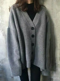New Autumn Winter Women Sweater Solid Color Loose V-neck Mid-length Sweater Knitted Cardigan Coat Top Cropped Cardigan