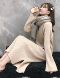 Women Winter Knit Dresses 2022 Europe Long Sleeve O-Collar Casual Loose Warm Maxi Sweater Dress Plus Size Women's
