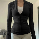Solid Zipper Hoddie Sports Yoga Top-Outfit