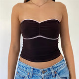 Top Strapless y2k Aesthetic Women Fairycore Grunge Clothes Lace Patchwork Off Shoulder Sleeveless Tube Vest