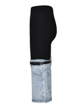 Fashion Women's Contrasting Color Patchwork Jeans Elastic Waist Strap Design Straight Denim Calf-Length Pants