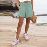 Women's Hot Selling Solid Color High-Waisted Elastic Shorts Tight Waist Wide Leg
