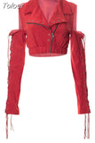 Sexy Cut Out Bandage Cropped Jacket Streetwear Fashion Ladies Coat and Jacket of Winter New Design Outerwear