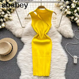Women Knitted Strap Dress Sexy Sleeveless Slim Elastic Pencil Dress Summer Tank Bodycon Streetwear Midi