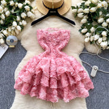 Sweet Atmosphere Feel Bra Dress Women Summer Three-Dimensional Flowers Small Hot Babes Ponmp Short