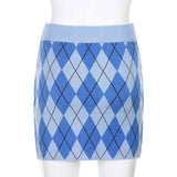 Argyle Knit Tank Top Female Streetwear Preppy Style Y2K Clothing Vneck Cropped Shirt 90s