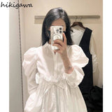 Women Shirts Puff Sleeve Drawstring Ruffles Blouses Fashion Bandage Shirt Vintage Blouse Tops 2023 Blusas Mujer De