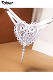 Love Heart Pearl Massuge Lace Thong Low Waist Transparent Sexy Underwear G-String Fashion Women Lingerie Panties Briefs