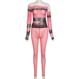 Sisterlinda Casual Fitness Tracksuit Women Two Piece Set Long Sleeve Mesh Tops+Leggings Female Sporty Matching Outfit