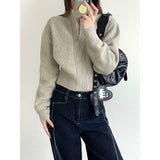 Women's Zipper Up Mock Neck Crop Knit Cardigan Autumn Winter 2022 Loose Casual Thick Sweater