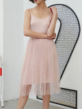 Sexy Patchwork Mesh Dress For Women Round Neck Sleeveless Rise Waist Black Dresses Female Fashion New Clothing