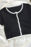 Korean Knit Cardigan TShirts Short Sleeve Cropped Tops Woman Tees Fashion 2023 Summer Shirts Femme Patchwork T