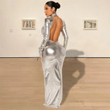 Toloer New Metal Color Sexy Back Tight Show Slim Dress Female Skirt-Outfit