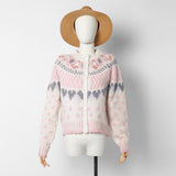 Jastie Chic Patchwork Cardigan Christmas Sweater Women Open-knit Long Sleeves Women's Stripe Alpaca Blended